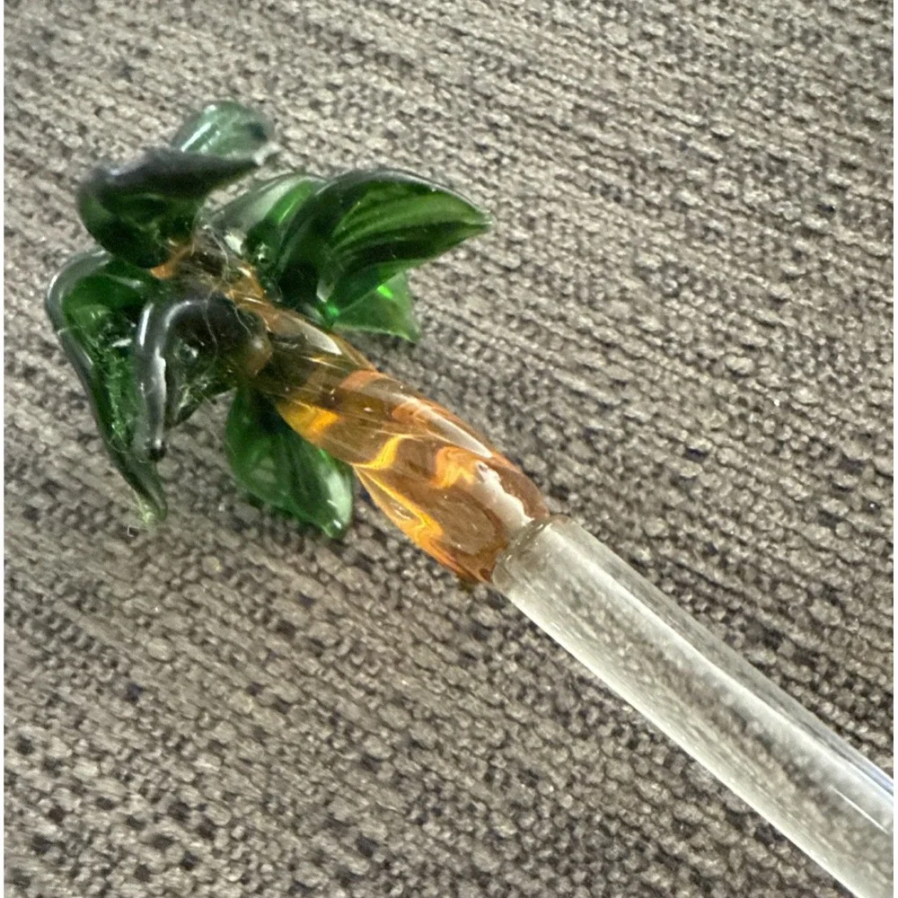 2 Glass Highball Drink Swizzle Stick Stirrers With PALM TREE‎ Tops 8 Inches